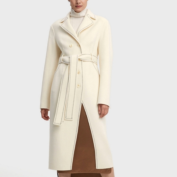 🆕 Lattelier Modern Double-Breasted Wool Cashmere Coat in Ivory - Picture 2 of 11